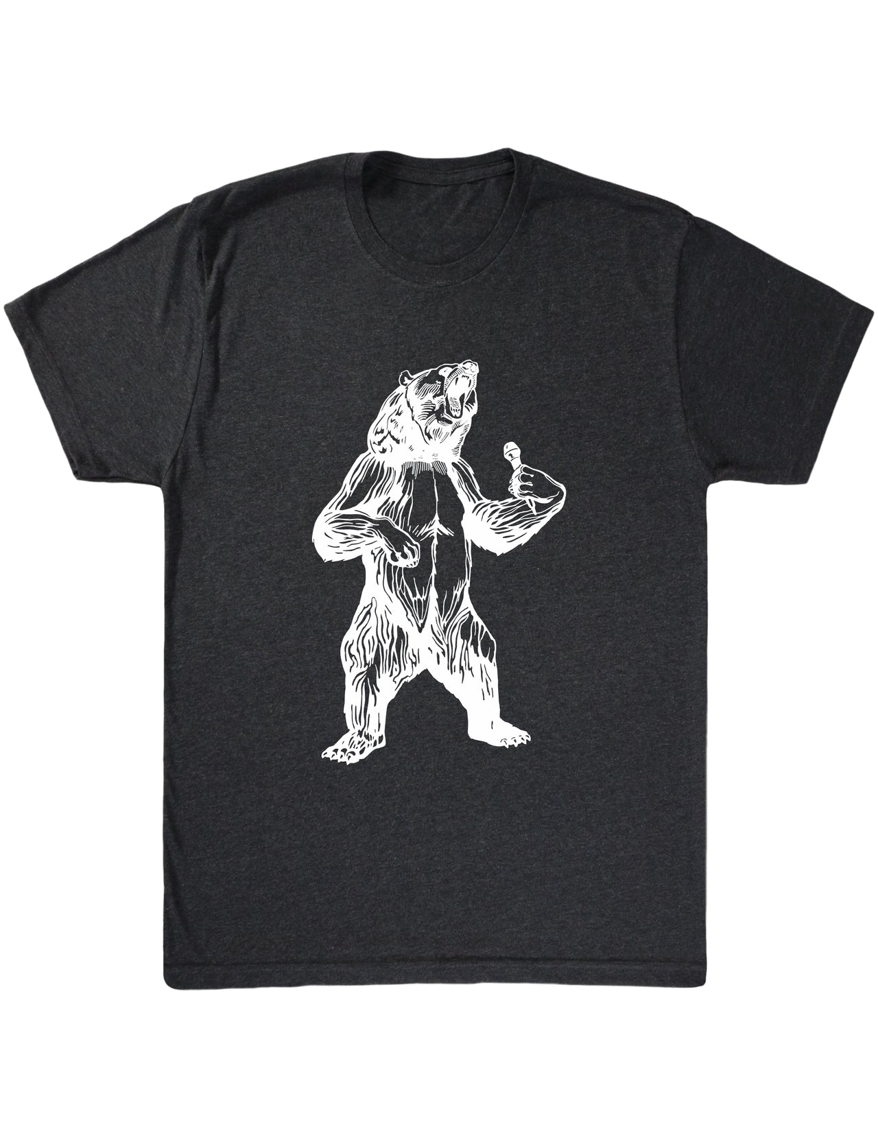 bear trying to sing karaoke seembo men tri blend shirt vintage black color