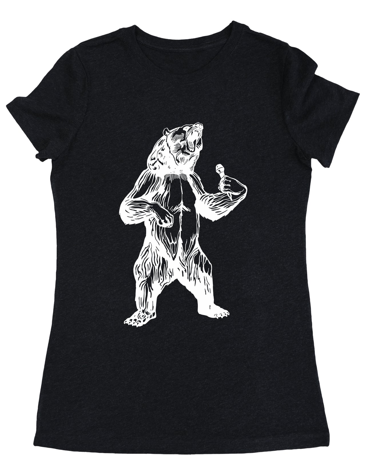 bear trying to sing karaoke seembo women tri blend shirt vintage black color