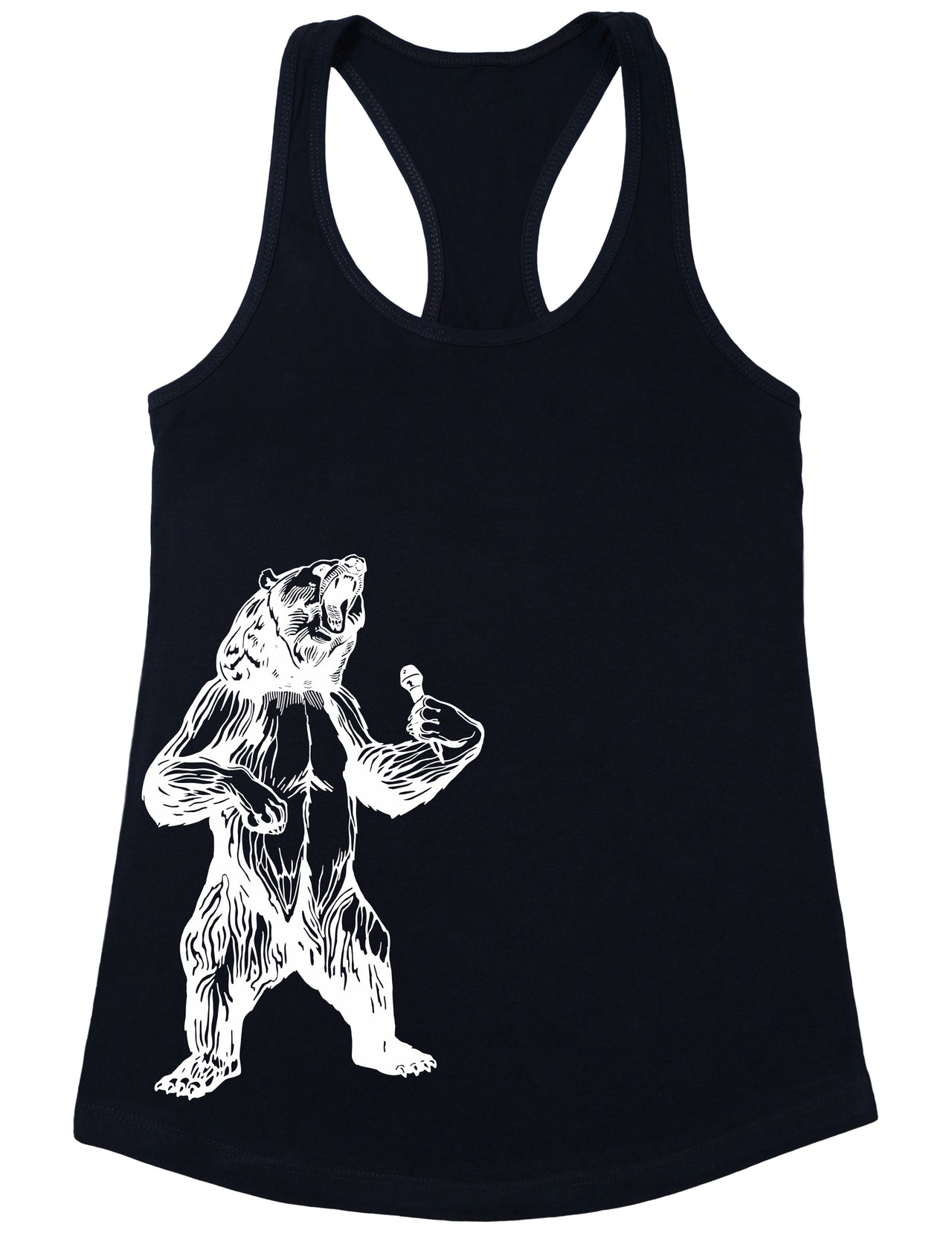 bear trying to sing karaoke seembo women poly cotton tank top black color side print