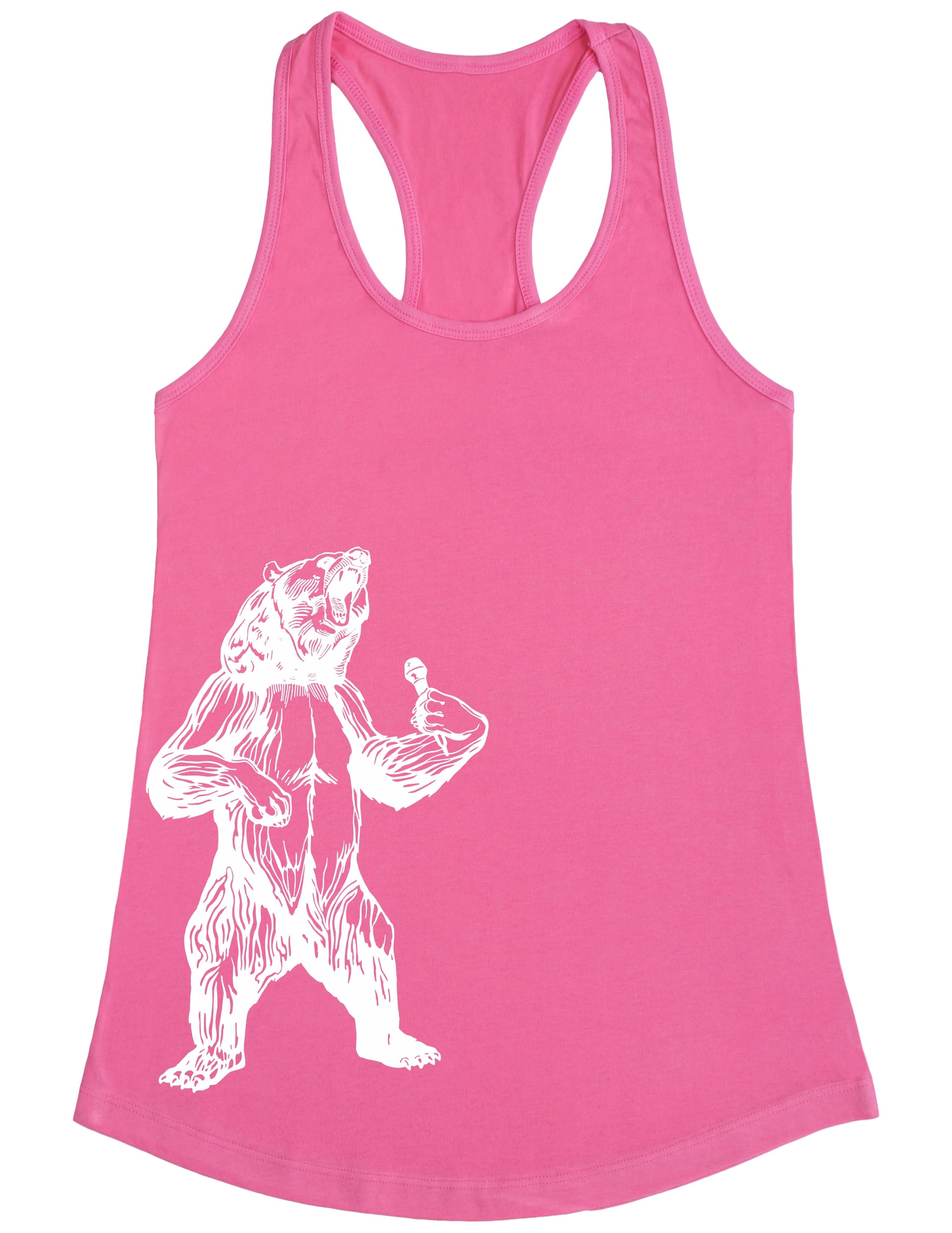 bear trying to sing karaoke seembo women poly cotton tank top pink color side print