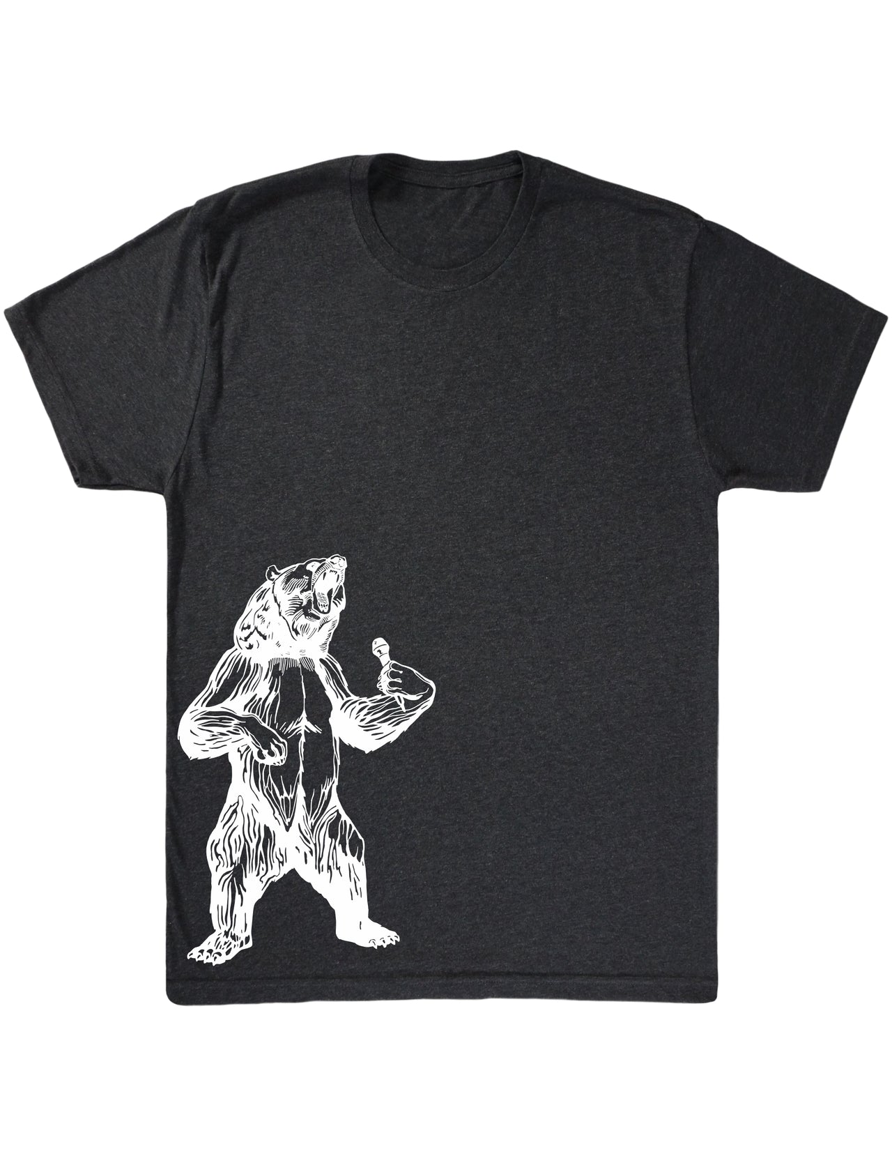 bear trying to sing karaoke seembo men tri blend shirt vintage black color side print