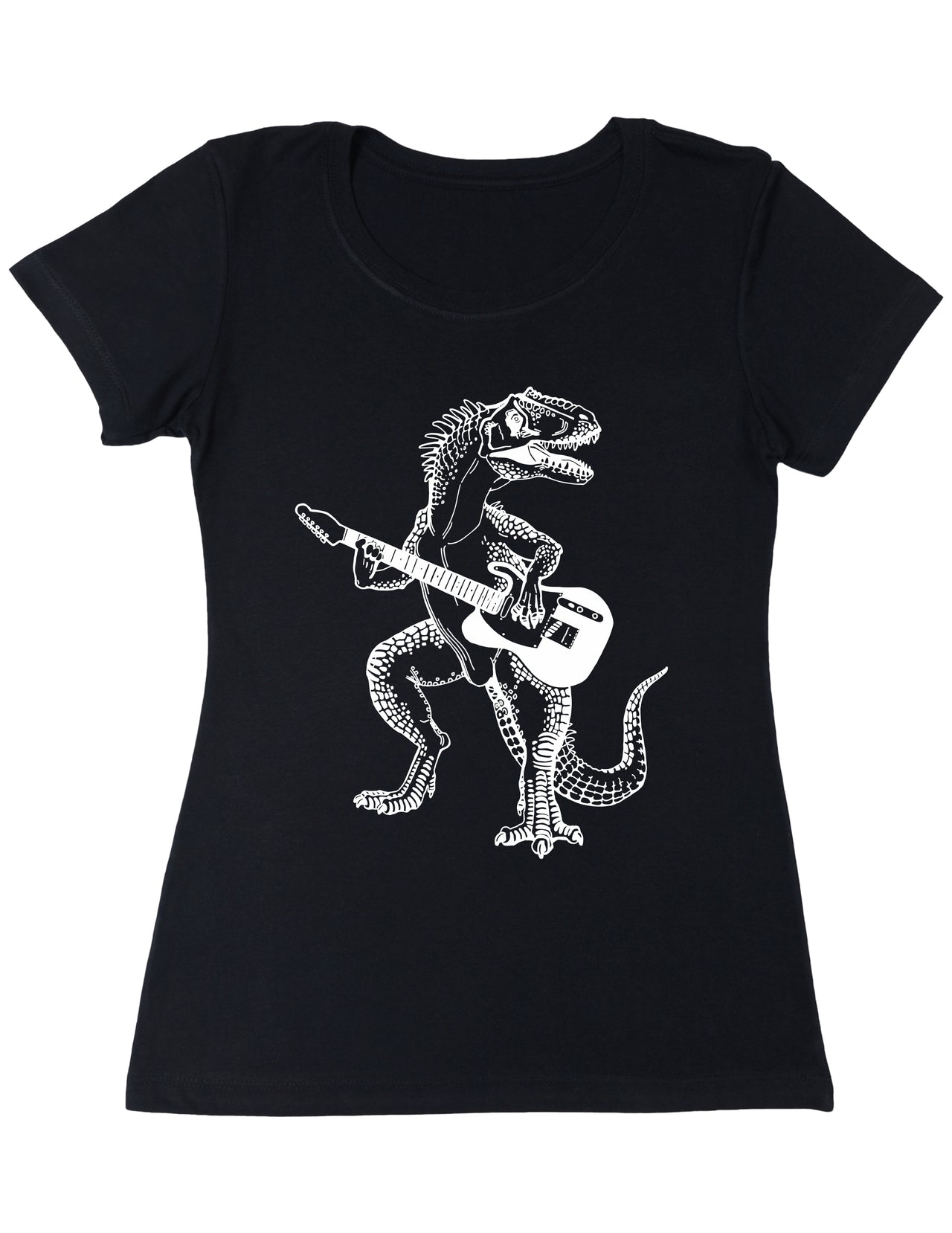 SEEMBO Dinosaurio Tocando Guitarra Divertido Guitarrista Misician Mujer Camiseta de Polialgodón