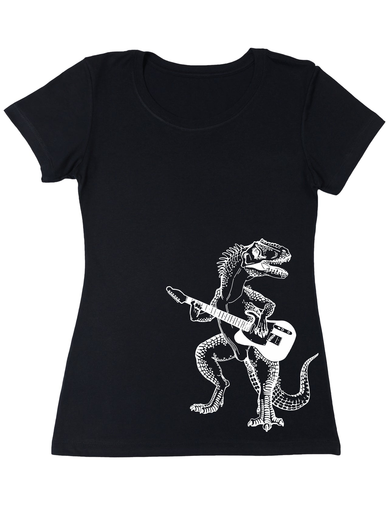 SEEMBO Dinosaurio Tocando Guitarra Divertido Guitarrista Misician Mujer Polialgodón Camiseta Estampado Lateral