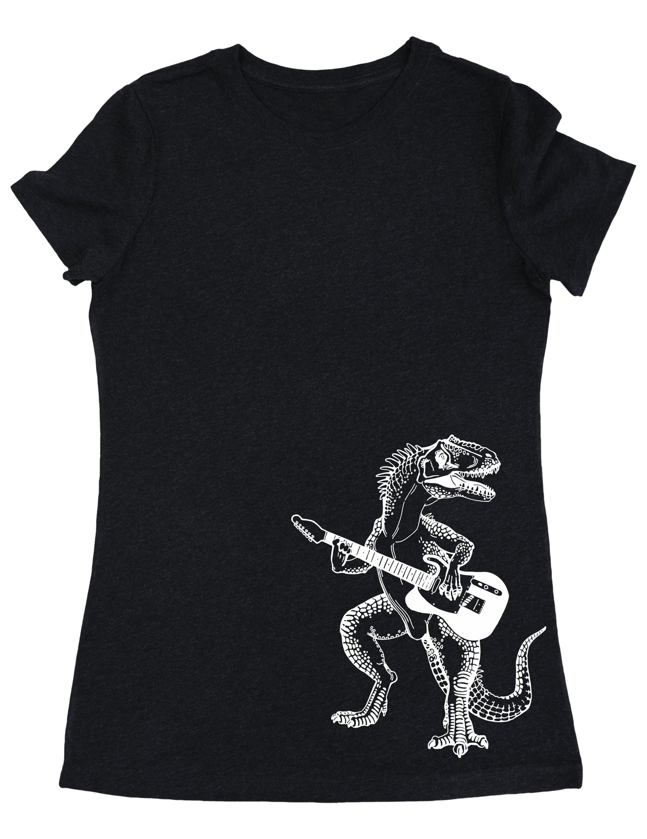 SEEMBO Dinosaurio Tocando Guitarra Divertido Guitarrista Misician Mujeres Tri-Blend Camiseta Impresión Lateral